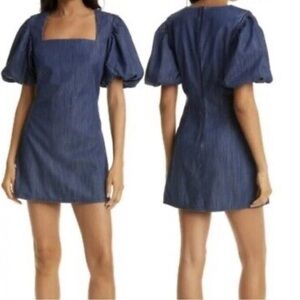 Frame Denim Nina Blue Puff Sleeve Mini Dress